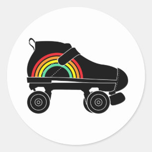 schaats-regenboog met quadroller ronde sticker