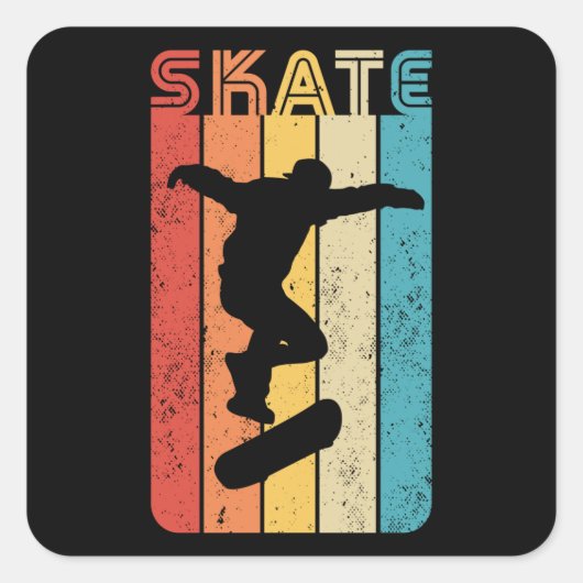 Schaats Retro Skateboarden Cadeft Vierkante Sticker (Voorkant)