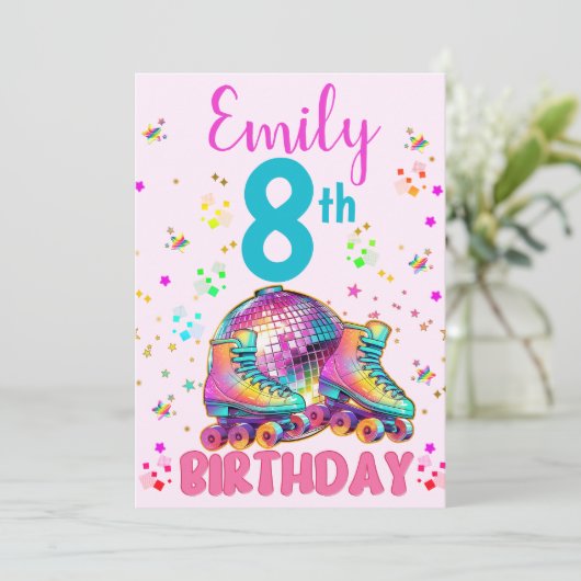 Schaats Roller Disco Verjaardagsmeisje Matching Kaart (Staand voorkant)