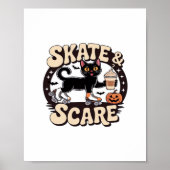 Schaats & Scare – Schattigee zwarte kat rolschaats Poster (Voorkant)