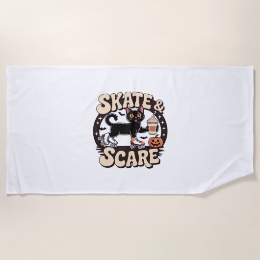 Schaats & Scare – Schattigee zwarte kat rolschaats Strandlaken (Voorkant)