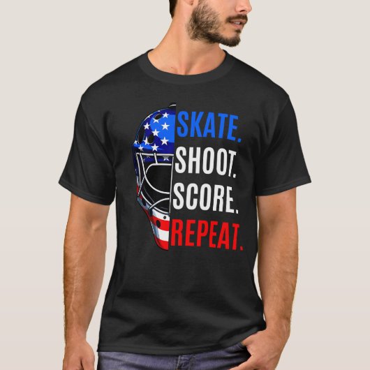 Schaats Shoot Score Herhaal Hockey 4 juli T-shirt (Voorkant)
