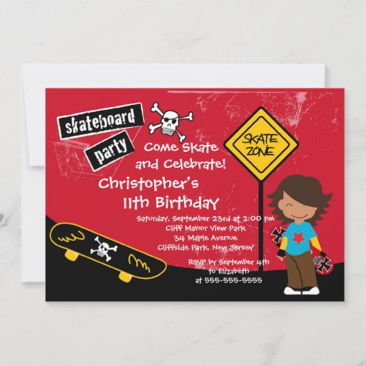 Schaats Skateboard Party Birthday Invitations Kaart (Voorkant)