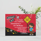 Schaats Skateboard Party Birthday Invitations Kaart (Staand voorkant)