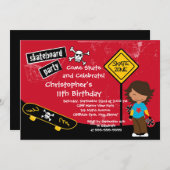 Schaats Skateboard Party Birthday Invitations Kaart (Voorkant / Achterkant)