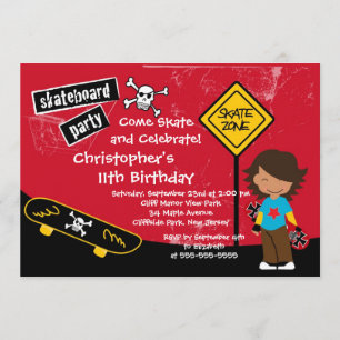 Schaats Skateboard Party Birthday Invitations Kaart