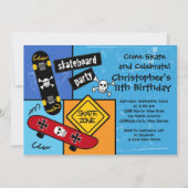 Schaats Skateboard Party Birthday Invitations Kaart (Voorkant)