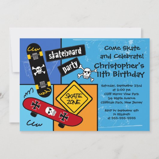 Schaats Skateboard Party Birthday Invitations Kaart (Voorkant)