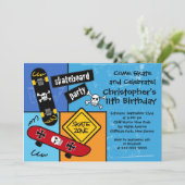 Schaats Skateboard Party Birthday Invitations Kaart (Staand voorkant)