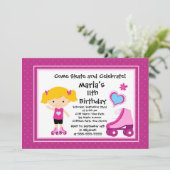 Schaats Skateboard Party Birthday Invitations Kaart (Staand voorkant)
