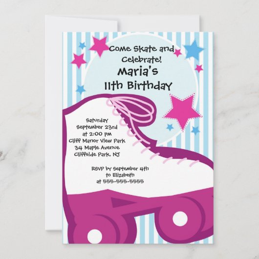 Schaats Skating Party Birthday Invitations Kaart (Voorkant)