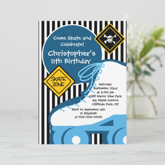 Schaats Skating Party Birthday Invitations Kaart (Staand voorkant)