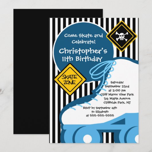 Schaats Skating Party Birthday Invitations Kaart (Voorkant / Achterkant)