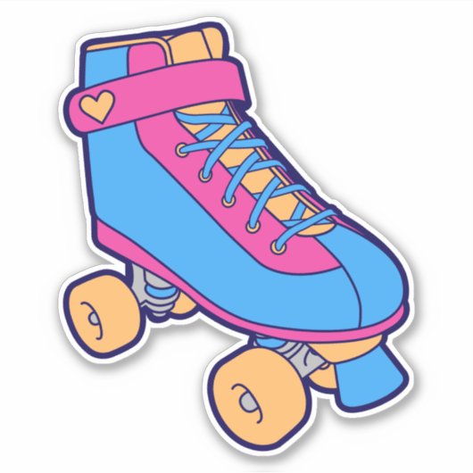 schaats Skating Pink Blue Summer Roller 80 s Sticker (Voorkant)