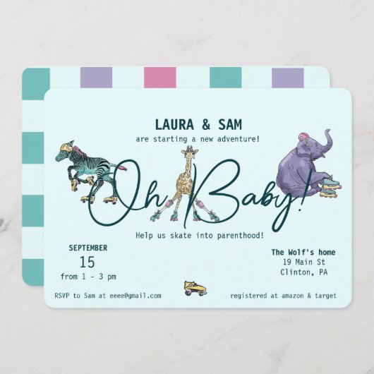 Schaats uitnodigingen voor babyshower (Voorkant / Achterkant)