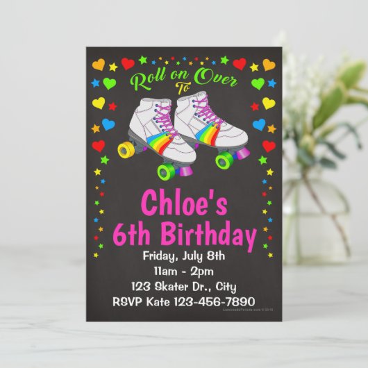 Schaats van Roller Birthday Party Kaart (Staand voorkant)