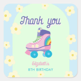 Schaats Verjaardag Bedankt Retro Regenboog Kindere Vierkante Sticker