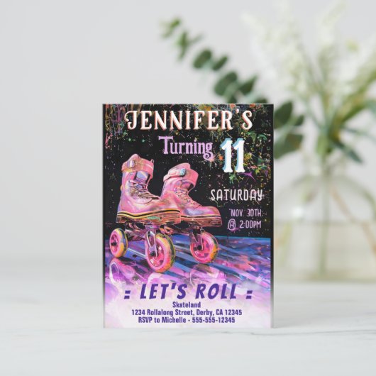 Schaats verjaardagsfeest uitnodiging (Staand voorkant)