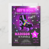 Schaats verjaardagsfeestje uitnodiging / Neon (Voorkant)