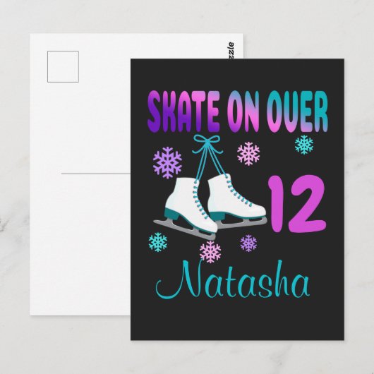 Schaats verjaardagsmeisje schaatser briefkaart (Voorkant / Achterkant)