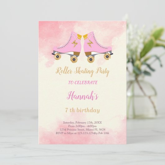 Schaats verjaardagsuitnodiging kaart (Staand voorkant)
