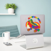 Schaats voor de groeve en de rode regenboog sticker (Laptop op bureau)