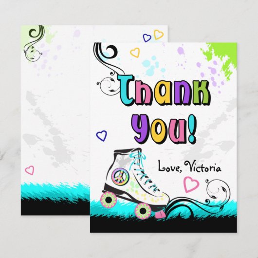 Schaats voor hippe en kleurrijke roller bedankkaart (Voorkant / Achterkant)