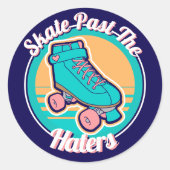 Schaats voorbij de Haters 80s Cartoon Rollerskate Ronde Sticker (Voorkant)