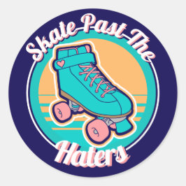 Schaats voorbij de Haters 80s Cartoon Rollerskate Ronde Sticker