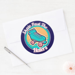 Schaats voorbij de Haters 80s Cartoon Rollerskate Ronde Sticker