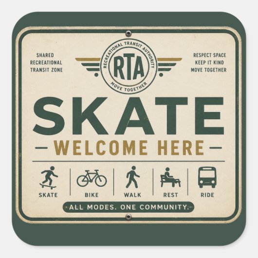 Schaats Welkom Hier Deelbare Mobiliteit Sticker (Voorkant)