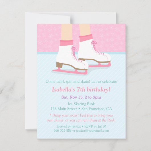 Schaatsbaan Meisjes Verjaardagsfeest Uitnodigingen (Voorkant)