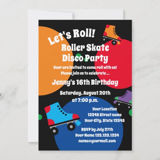 Schaatsdisco verjaardagsfeest uitnodigingen (Voorkant)