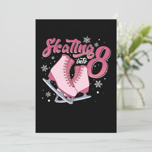Schaatsen 8e verjaardag meisje 8 jaar oud kaart (Staand voorkant)