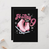 Schaatsen 9e verjaardag meisje 9 jaar oud kaart (Voorkant / Achterkant in situ)
