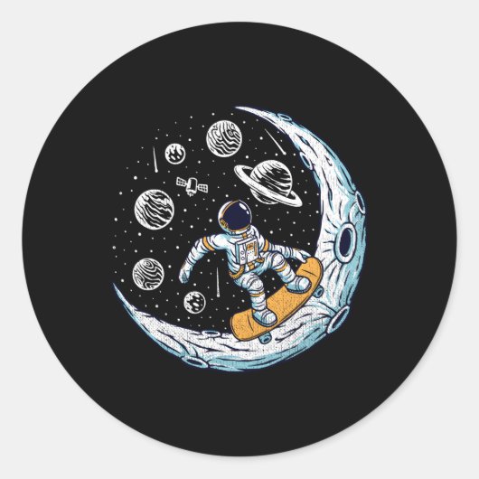 Schaatsen Astronaut Maan Skateboard Ronde Sticker (Voorkant)