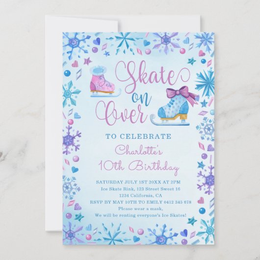 Schaatsen Bevroren Sprookje Sneeuwvlokken Verjaard Kaart (Voorkant)
