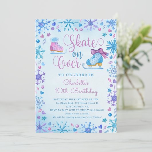 Schaatsen Bevroren Sprookje Sneeuwvlokken Verjaard Kaart (Staand voorkant)