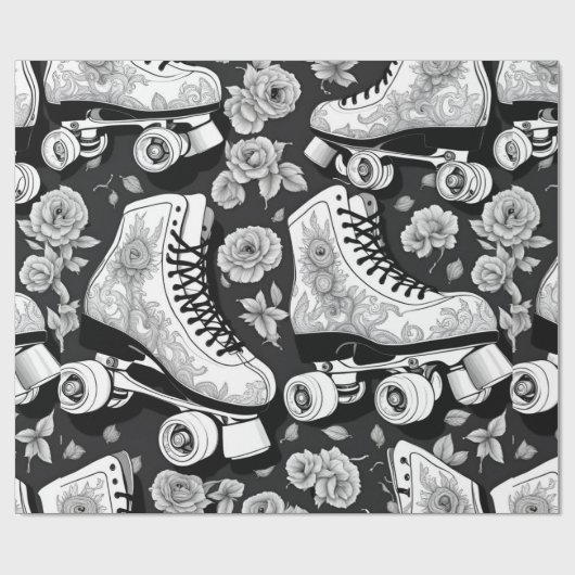 Schaatsen & Bloemen Cadeaupapier (Vlak)