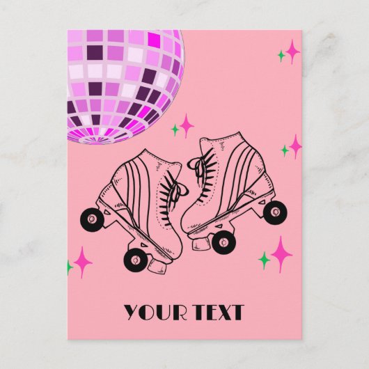 Schaatsen Derby-schaatsen Roze Disco Verjaardag  Briefkaart (Voorkant)