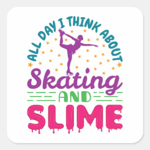 Schaatsen en slijm Schattige kunstschaatser Vierkante Sticker