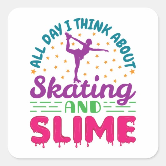 Schaatsen en slijm Schattige kunstschaatser Vierkante Sticker (Voorkant)