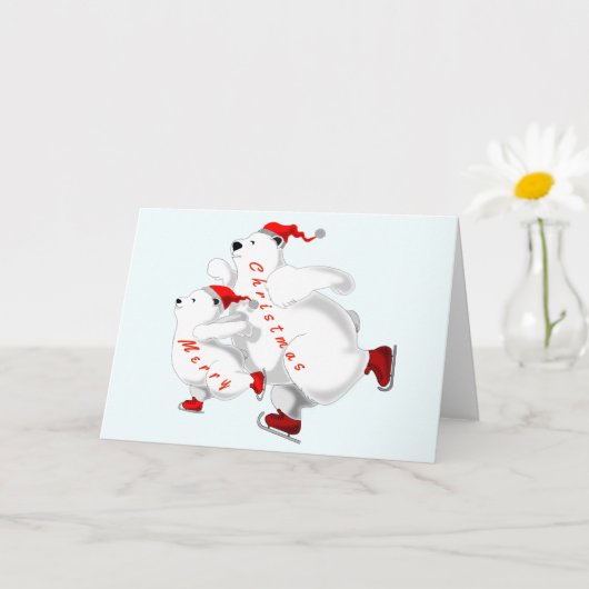 Schaatsen Familie Beren Kerstmis Kaart (Kleine Plant)