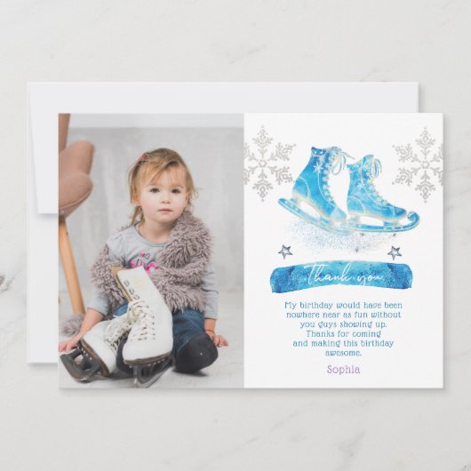 Schaatsen Foto Verjaardag Bedankt Card (Voorkant)
