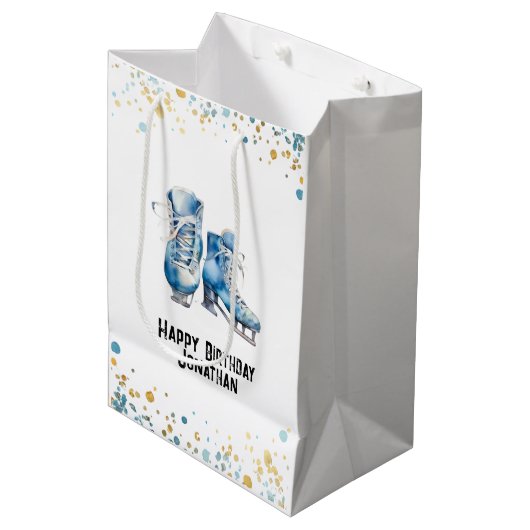Schaatsen Gift Bag, Hockey Verjaardagsfeest Medium Cadeauzakje (Voorkant Gekanteld)