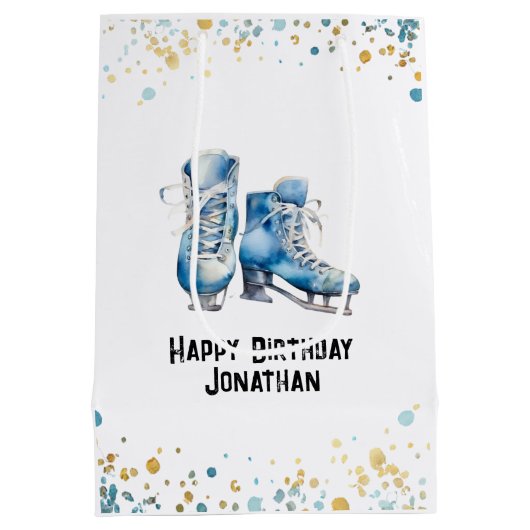 Schaatsen Gift Bag, Hockey Verjaardagsfeest Medium Cadeauzakje (Achterkant)