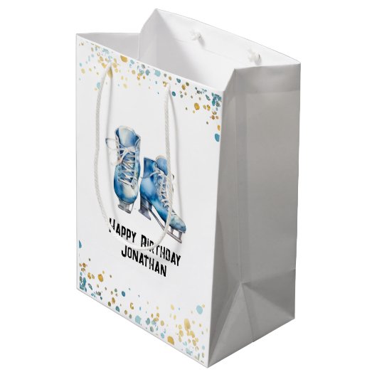 Schaatsen Gift Bag, Hockey Verjaardagsfeest Medium Cadeauzakje (Achterkant Gekanteld)