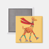Schaatsen Giraffe met sjaal Magneet (Voorkant / Achterkant)