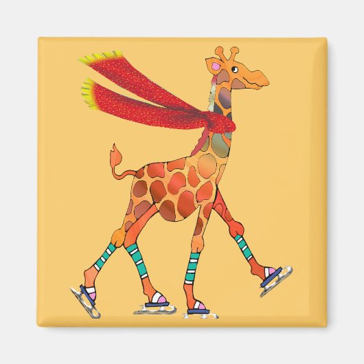 Schaatsen Giraffe met sjaal Magneet (Voorkant)