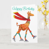Schaatsen Giraffe met sjaal Verjaardag Kaart (Gele Bloem)